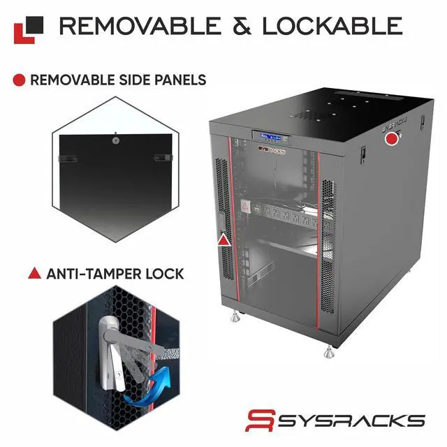 Alt view image 5 of 7 - Home Lab Server Rack Cabinet 19" 12U Premium Series 35" Deep Network Rack Enclosure with Glass Door, Quiet Cooling Fans & Thermostat, PDU, Shelf, Lockable Cabinet for NAS & Home Network