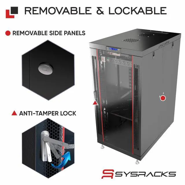Alt view image 6 of 7 - Home Lab Server Rack Cabinet 19" 22U Premium Series 35" Deep Network Rack Enclosure with Glass Door, Quiet Cooling Fans & Thermostat, PDU, Shelf, Lockable Cabinet for NAS & Home Network