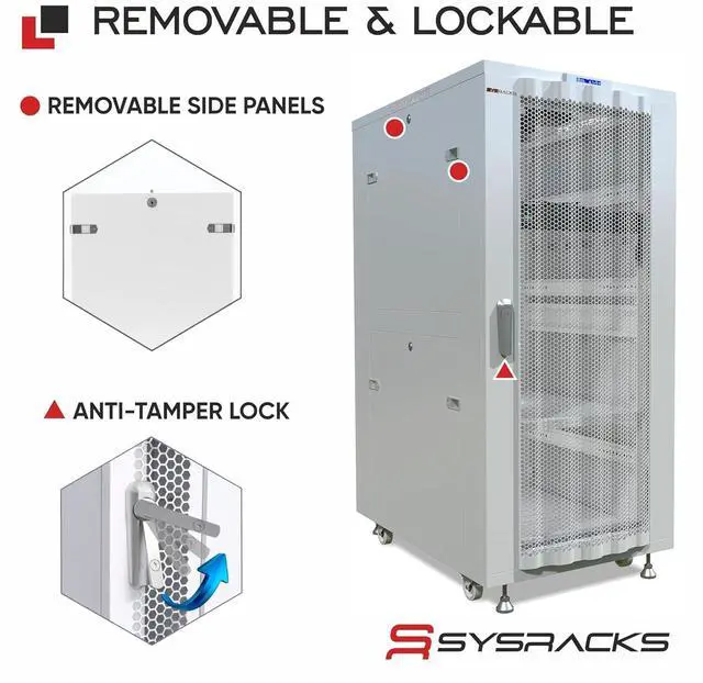 Alt view image 5 of 7 - 32U 35 Deep Server Rack Cabinet, 19 Floor-Standing Network Enclosure with Mesh Door, LCD Thermostat, 4 Cooling Fans, PDU, Shelf, Locking Panels, Casters, 1600 lb Capacity