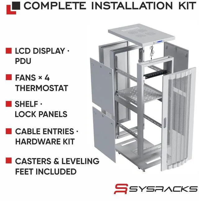 Alt view image 4 of 7 - 42U Server Rack Cabinet, 35" Deep, Mesh Door, 19-Inch | LCD thermostat, 4 fans, PDU, shelf, casters, 1600 lb capacity