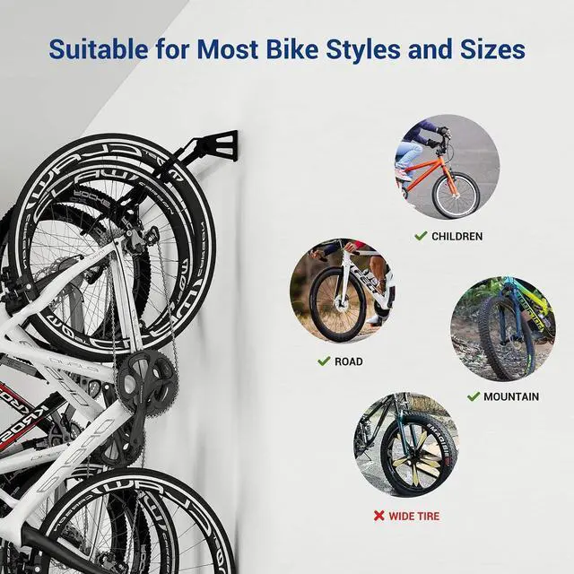 Alt view image 4 of 7 - 4 Bike Storage Rack, Heavy Duty Wall Mount Hanger for Home & Garage, Holds Up to 200lbs