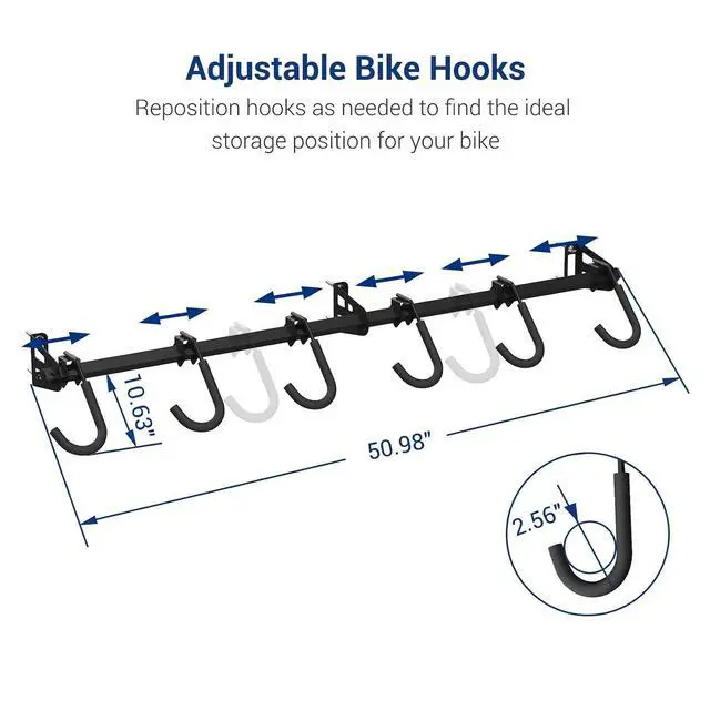 Alt view image 2 of 7 - 6 Bike Storage Rack, Heavy Duty Wall Mount Hanger for Home & Garage, Holds Up to 300lbs