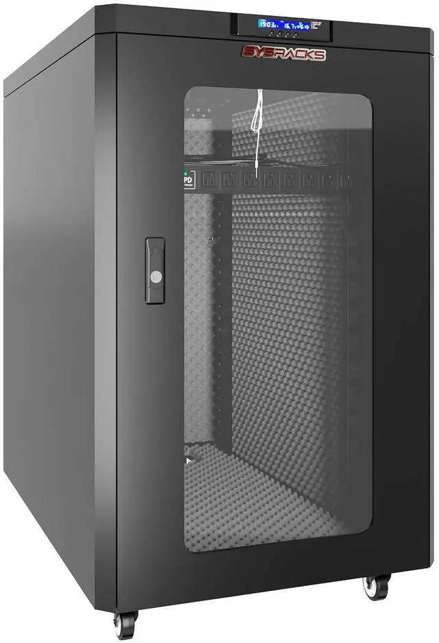 Main image of Soundproof Server Rack Cabinet Quiet Acoustic 19 Network Enclosure with Dual Fans, Thermostat Control, Locking Glass Door, Floor Standing Rack (18U)
