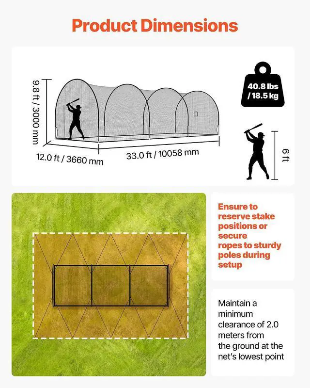 Alt view image 2 of 7 - Baseball Batting Cage,Professional Softball Baseball Batting Hitting Training Net,Heavy Duty Enclosed PE Practice Portable Pitching Cage Net&Carry Bag,for Backyard,Field,Indoor&Outdoor