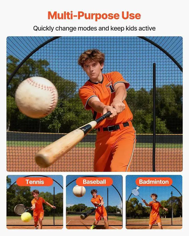 Alt view image 6 of 7 - Baseball Batting Cage,Professional Softball Baseball Batting Hitting Training Net,Heavy Duty Enclosed PE Practice Portable Pitching Cage Net&Carry Bag,for Backyard,Field,Indoor&Outdoor