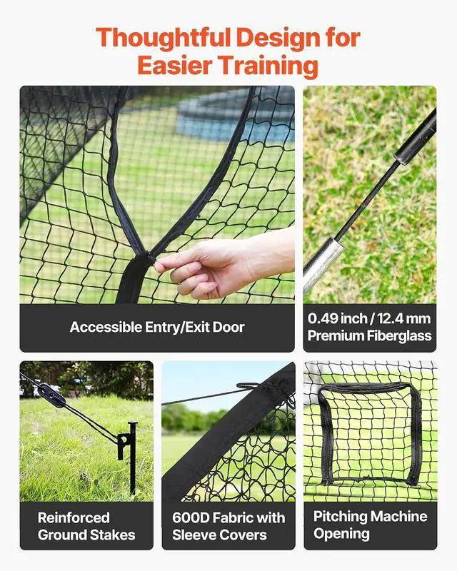 Alt view image 4 of 7 - Baseball Batting Cage,Professional Softball Baseball Batting Hitting Training Net,Heavy Duty Enclosed PE Practice Portable Pitching Cage Net&Carry Bag,for Backyard,Field,Indoor&Outdoor