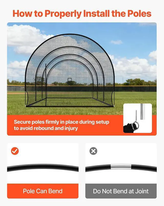 Alt view image 5 of 7 - Baseball Batting Cage,Professional Softball Baseball Batting Hitting Training Net,Heavy Duty Enclosed PE Practice Portable Pitching Cage Net&Carry Bag,for Backyard,Field,Indoor&Outdoor