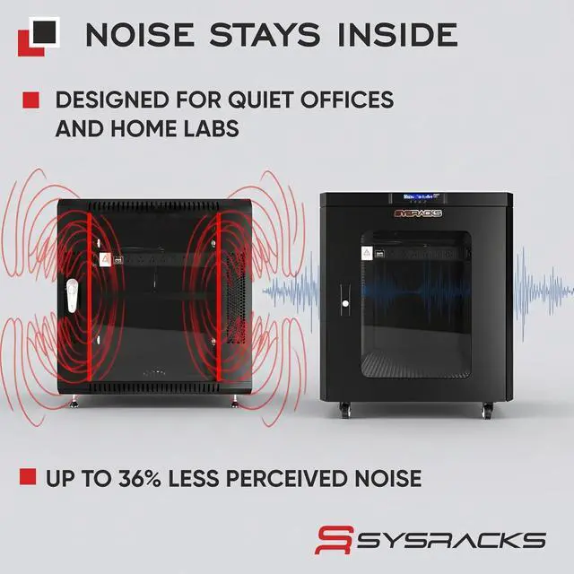 Alt view image 2 of 7 - Soundproof Server Rack Cabinet Quiet Acoustic 19 Network Enclosure with Dual Fans, Thermostat Control, Locking Glass Door, Floor Standing Rack (18U)