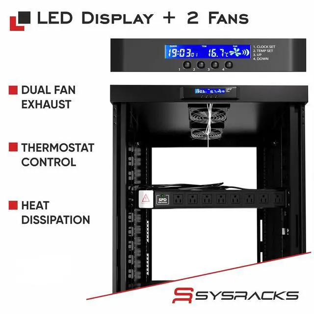 Alt view image 4 of 7 - Soundproof Server Rack Cabinet Quiet Acoustic 19 Network Enclosure with Dual Fans, Thermostat Control, Locking Glass Door, Floor Standing Rack (18U)