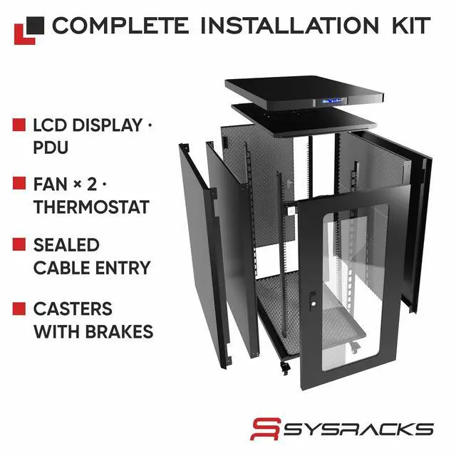 Alt view image 6 of 7 - Soundproof Server Rack Cabinet Quiet Acoustic 19 Network Enclosure with Dual Fans, Thermostat Control, Locking Glass Door, Floor Standing Rack (18U)
