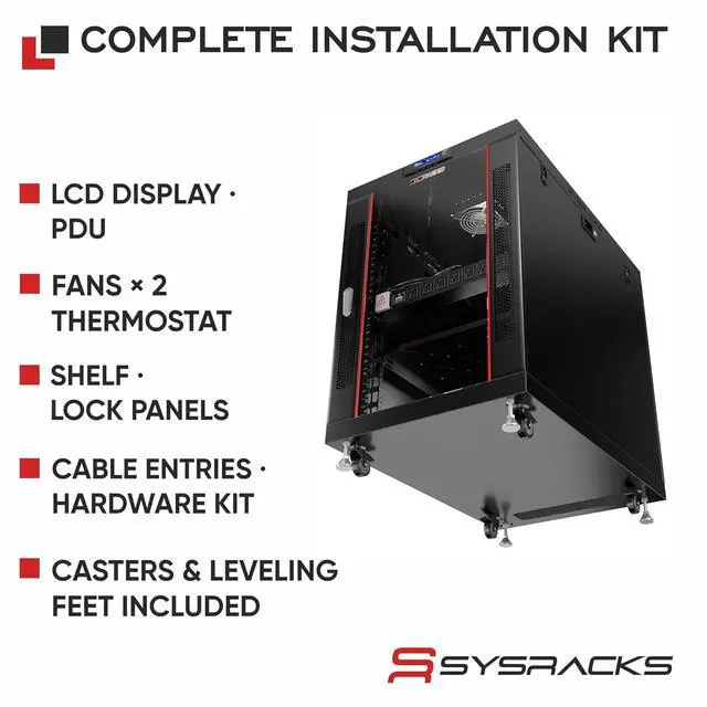 Alt view image 4 of 7 - 19" Server Rack Cabinet 15U 35" Deep Network Cabinet Enclosure with Glass Door, Locking Panels, Cooling Fans, PDU & Shelf, IT Rack for Servers, Switches, AV Equipment