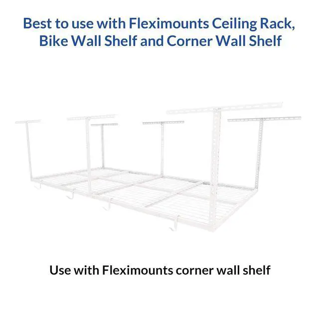 Alt view image 5 of 7 - 4 Pack Add On Storage Rail Hook Accessory for Ceiling Rack and Wall Shelving, Max Weight Capacity up to 50lbs, White