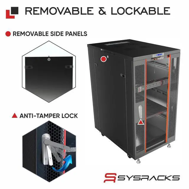 Alt view image 5 of 7 - Server Rack Cabinet, 39 Deep 19 Floor Standing Network Enclosure (Glass Door, 18U 39" Deep (24" W x 39" D x 37" H))