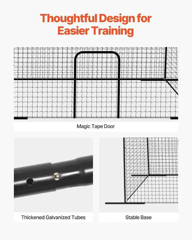 Alt view image 5 of 7 - Baseball Batting Cage,Professional Softball Baseball Batting Hitting Training Net,Heavy Duty Enclosed PE Practice Portable Pitching Cage Net&Carry Bag,for Backyard,Field,Indoor&Outdoor