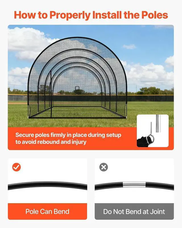 Alt view image 5 of 7 - Baseball Batting Cage,Professional Softball Baseball Batting Hitting Training Net,Heavy Duty Enclosed PE Practice Portable Pitching Cage Net&Carry Bag,for Backyard,Field,Indoor&Outdoor