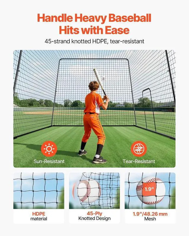 Alt view image 4 of 7 - Baseball Batting Cage,Professional Softball Baseball Batting Hitting Training Net,Heavy Duty Enclosed PE Practice Portable Pitching Cage Net&Carry Bag,for Backyard,Field,Indoor&Outdoor
