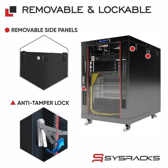 Alt view image 5 of 7 - 19" Server Rack Cabinet 15U 35" Deep Network Cabinet Enclosure with Glass Door, Locking Panels, Cooling Fans, PDU & Shelf, IT Rack for Servers, Switches, AV Equipment