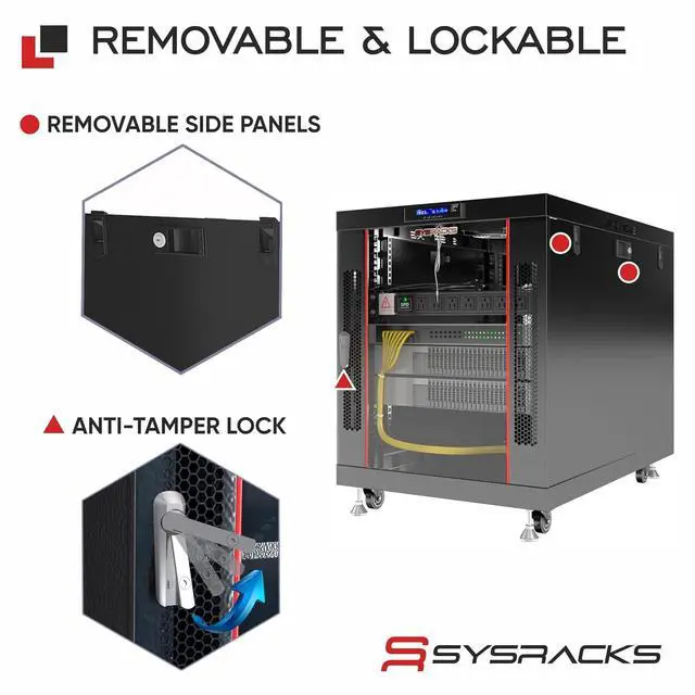 Alt view image 5 of 7 - 19" Server Rack Cabinet 12U 35" Deep Network Cabinet Enclosure with Glass Door, Locking Panels, Cooling Fans, PDU & Shelf, IT Rack for Servers, Switches, AV Equipment