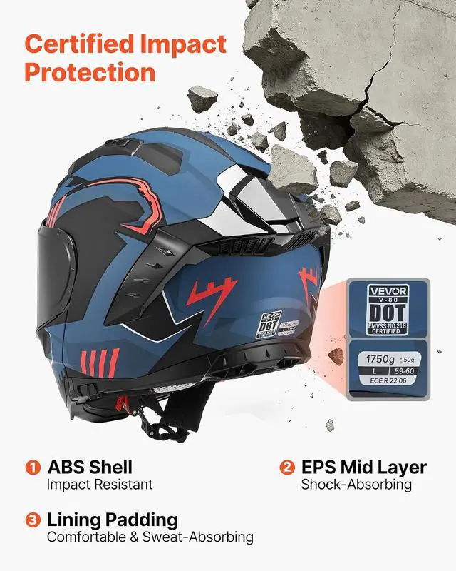 Alt view image 4 of 7 - Motorcycle Helmet DOT Approved, Adult Motocross Dirt Bike Helmet with Large Clear Visor, Comfortable Motorbike Racing Street with Detachable Liner for Men & Women