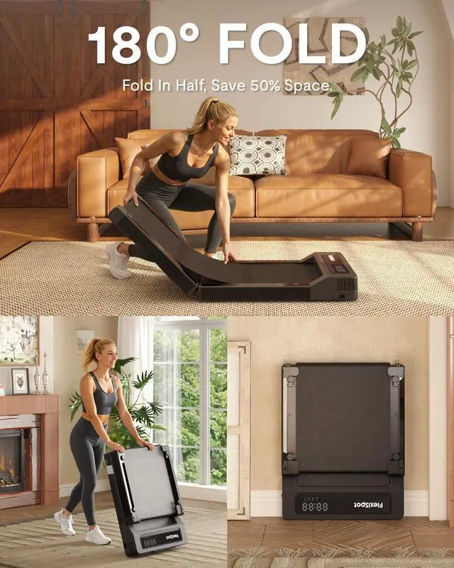 Alt view image 3 of 7 - Foldable Walking Pad Treadmill for Home Office, Under Desk Treadmill with Fold-in-Half Design, Quiet Brushless Walking Experience, 264 LBS Capacity, Easy Storage