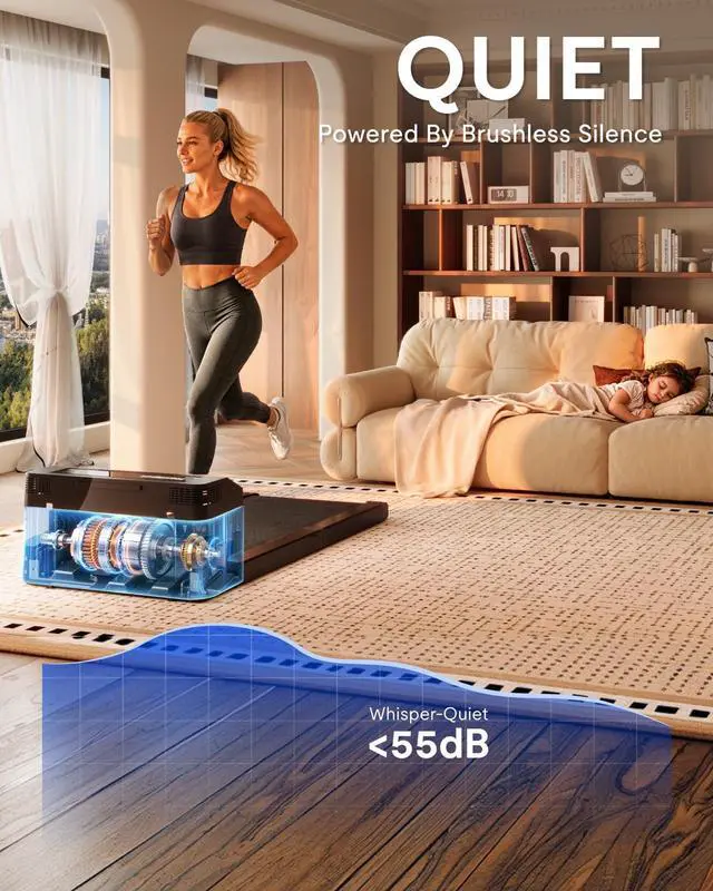 Alt view image 4 of 7 - Foldable Walking Pad Treadmill for Home Office, Under Desk Treadmill with Fold-in-Half Design, Quiet Brushless Walking Experience, 264 LBS Capacity, Easy Storage