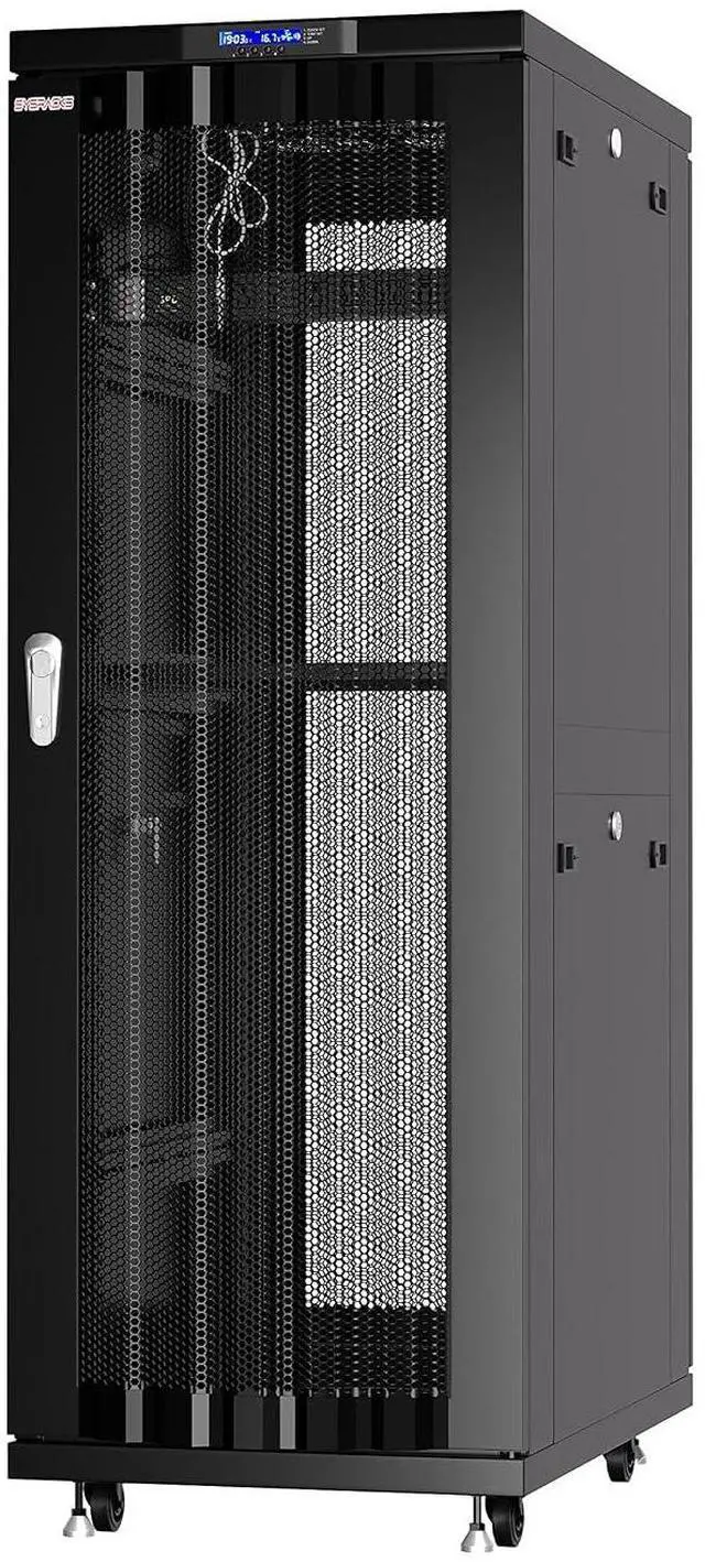 Main image of 37U Server Rack Cabinet, 39" Deep, Mesh Door, 19-Inch | 35" rail depth, 4 fans, PDU, shelf, mounting hardware, 1600 lb capacity
