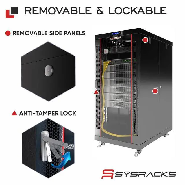 Alt view image 5 of 7 - 19" Server Rack Cabinet 22U 35" Deep Network Cabinet Enclosure with Glass Door, Locking Panels, Cooling Fans, PDU & Shelf, IT Rack for Servers, Switches, AV Equipment