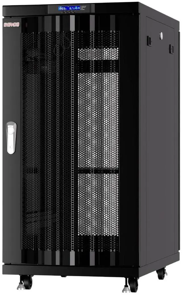 Main image of 22U Server Rack Cabinet, 39 Deep 19 Floor Standing Network Enclosure, 1600 lb Capacity, 35 Rail Depth, Mesh Doors, 4 Fans, PDU, Shelf & Mounting Hardware
