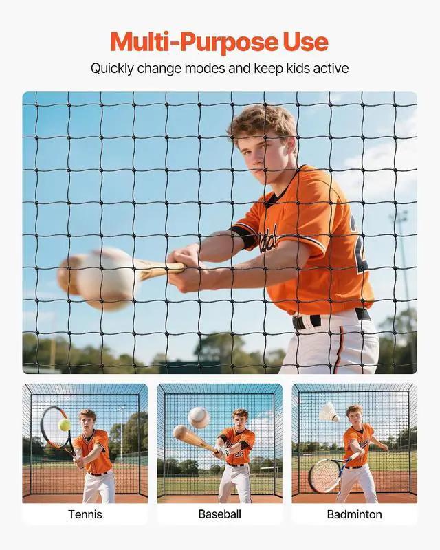 Alt view image 6 of 7 - Baseball Batting Cage,Professional Softball Baseball Batting Hitting Training Net,Heavy Duty Enclosed PE Practice Portable Pitching Cage Net&Carry Bag,for Backyard,Field,Indoor&Outdoor