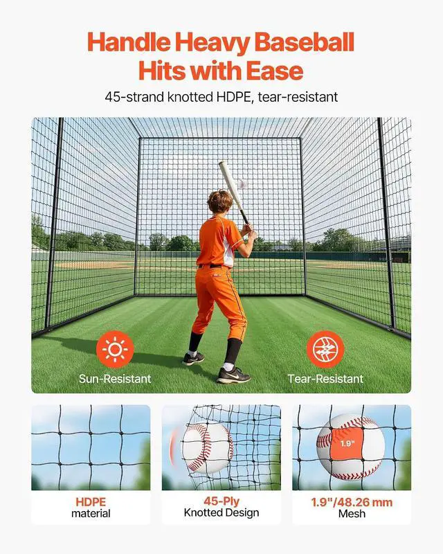 Alt view image 4 of 7 - Baseball Batting Cage,Professional Softball Baseball Batting Hitting Training Net,Heavy Duty Enclosed PE Practice Portable Pitching Cage Net&Carry Bag,for Backyard,Field,Indoor&Outdoor