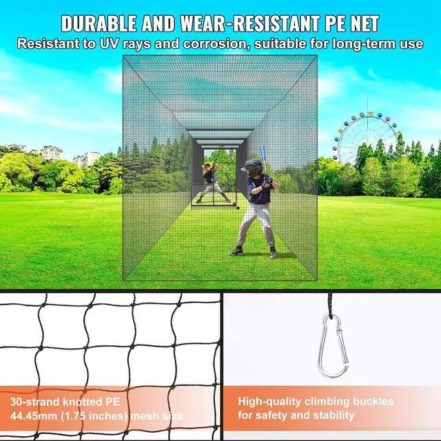 Alt view image 4 of 7 - Baseball Batting Cage,Professional Softball Baseball Batting Hitting Training Net,Heavy Duty Enclosed PE Practice Portable Pitching Cage Net&Carry Bag,for Backyard,Field,Indoor&Outdoor