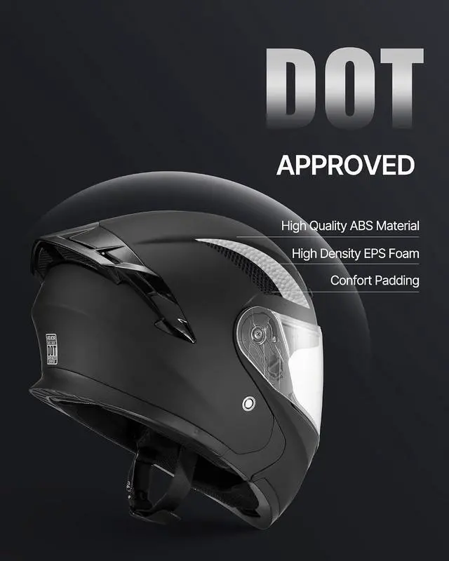 Alt view image 3 of 7 - Motorcycle Helmet DOT Approved, Adult Motocross Dirt Bike Helmet with Large Clear Visor, Comfortable Motorbike Racing Street with Detachable Liner for Men & Women