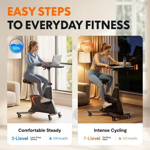Alt view image 7 of 7 - Exercise Bikes for Home, Space Saving Under Desk Bike, Stationary Bikes Indoor Bikes with Flywheel 300LBS Heavy Duty, Optional LCD/2D Desktop/8-Level Resistance, V8/V9/V9-MAX