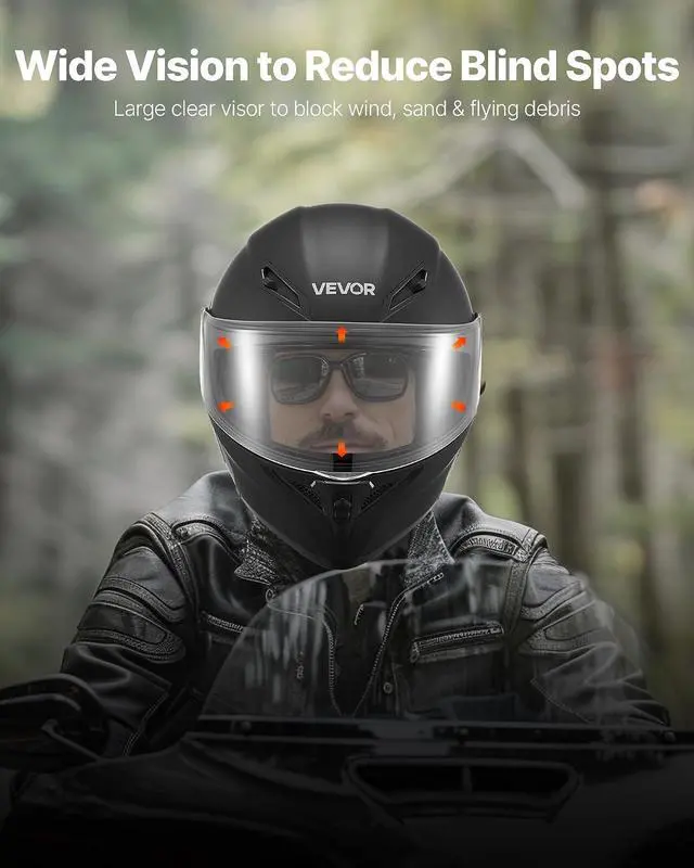 Alt view image 4 of 7 - Motorcycle Helmet DOT Approved, Adult Motocross Dirt Bike Helmet with Large Clear Visor, Comfortable Motorbike Racing Street with Detachable Liner for Men & Women