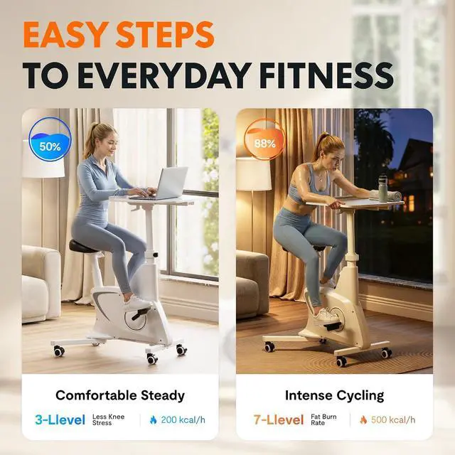 Alt view image 7 of 7 - Exercise Bikes for Home, Space Saving Under Desk Bike, Stationary Bikes Indoor Bikes with Flywheel 300LBS Heavy Duty, Optional LCD/2D Desktop/8-Level Resistance, V8/V9/V9-MAX