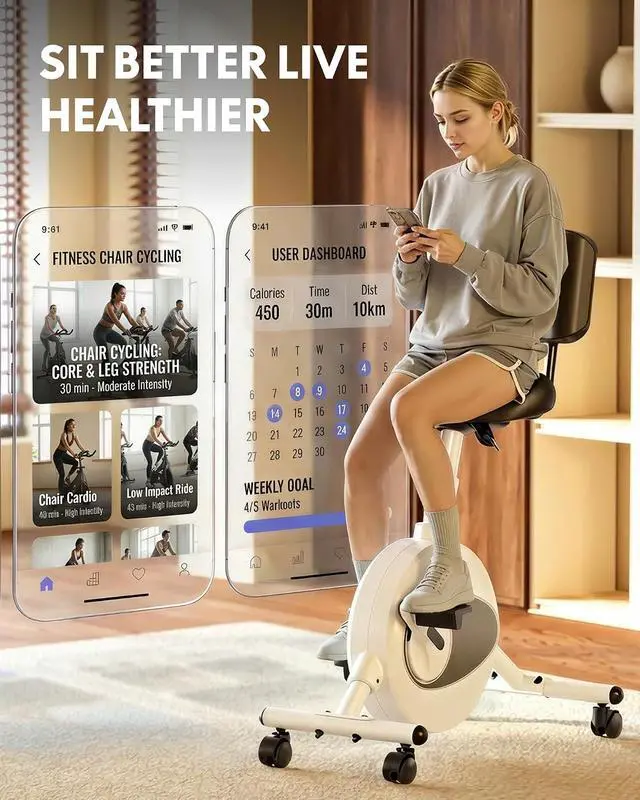Alt view image 5 of 7 - Exercise Bikes for Home, Space Saving Under Desk Bike, Stationary Bikes Indoor Bikes with Flywheel 300LBS Heavy Duty, Optional LCD/2D Desktop/8-Level Resistance, V8/V9/V9-MAX