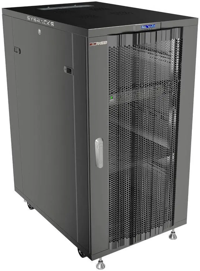 Main image of 27U Server Rack Cabinet, 32" Deep, 19-Inch EIA-310 | LCD thermostat, 4-fan cooling, PDU, shelf, casters, 1600 lb capacity
