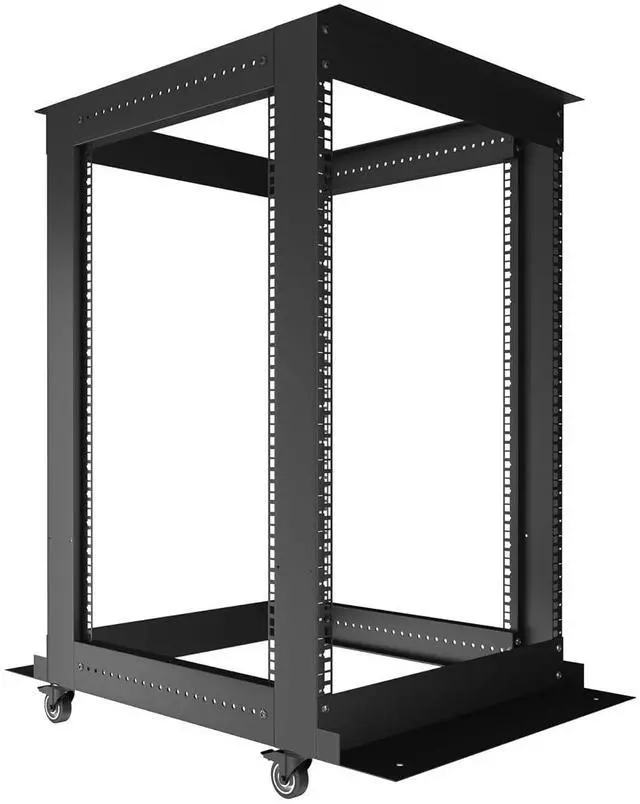 Main image of 18U Open Frame Rack, 4-Post, 19-Inch, Casters | Open access design, heavy-duty casters, cage bolts and nuts included
