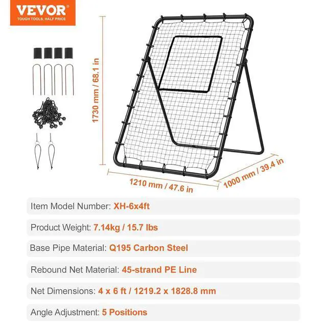 Alt view image 7 of 7 - Baseball and Softball Rebounder Net, PitchBack Baseball Pitching Nest, 3-Way Baseball, Softball Pitchback Net, Fielding Trainer, Bounce Back Net for Fielding/Throwing Practice