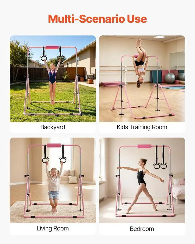Alt view image 7 of 7 - Gymnastic Bars for Kids, 140 lbs Capacity Folding Training Kip Bar with Mat, 5 Adjustable Height Gymnastic Horizontal Bar Home, Training Equipment for Indoor Outdoor, Easy Assemble