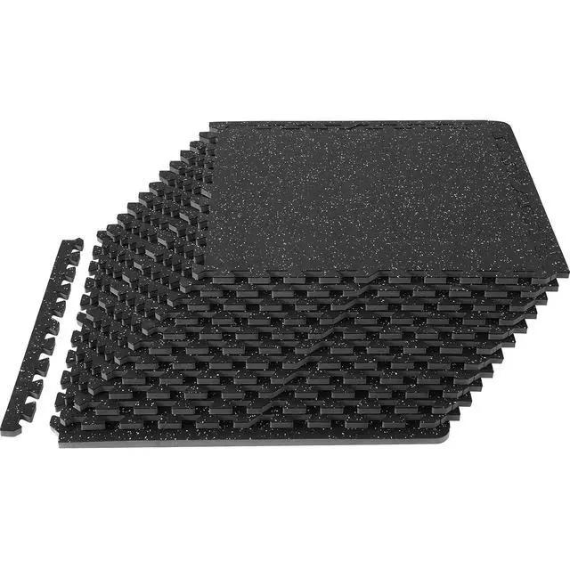 Main image of 0.56Inch 48sq.ft 12 Tiles Gym Flooring for Home Gym, Rubber Top with High Density EVA Foam, 25 x 25In Gym Floor Exercise Equipment Mats, Interlocking Gym Mats, Puzzle Workout Mats, Black & Gray