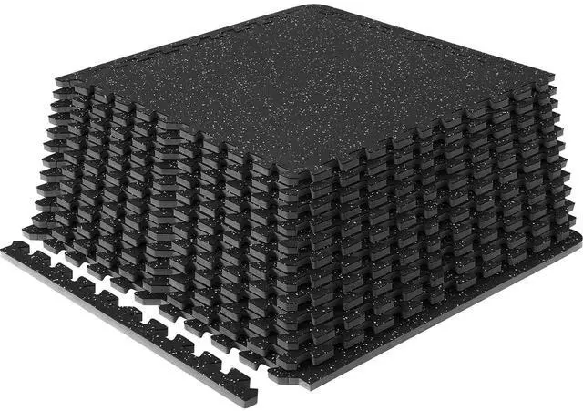 Alt view image 4 of 7 - 0.56Inch 48sq.ft 12 Tiles Gym Flooring for Home Gym, Rubber Top with High Density EVA Foam, 25 x 25In Gym Floor Exercise Equipment Mats, Interlocking Gym Mats, Puzzle Workout Mats, Black & Gray