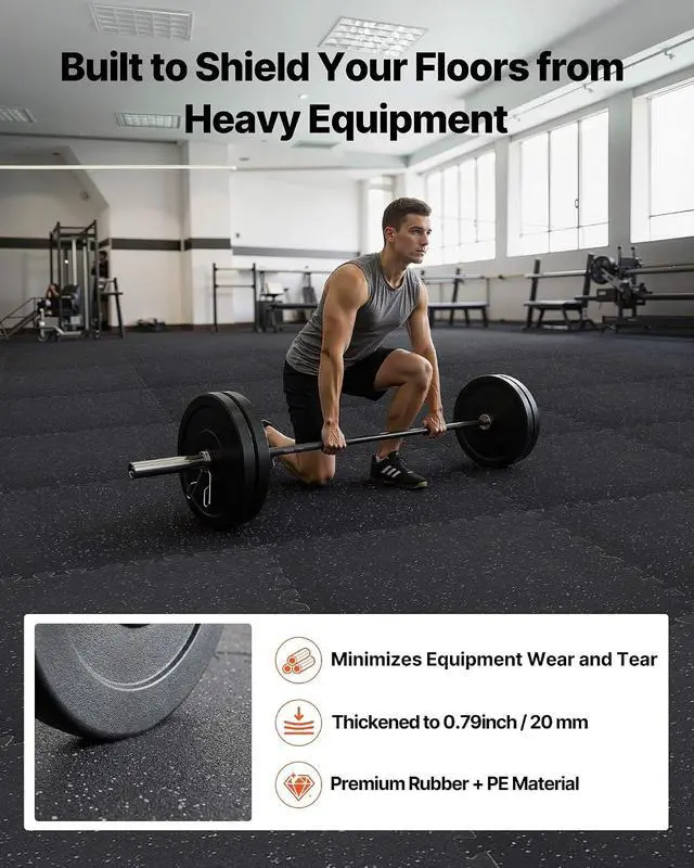 Alt view image 2 of 7 - 0.79Inch 48sq.ft 12 Tiles Gym Flooring for Home Gym, Rubber Top with High Density EVA Foam, 24 x 24In Gym Floor Exercise Equipment Mats, Interlocking Gym Mats, Puzzle Workout Mats, Black & Gray
