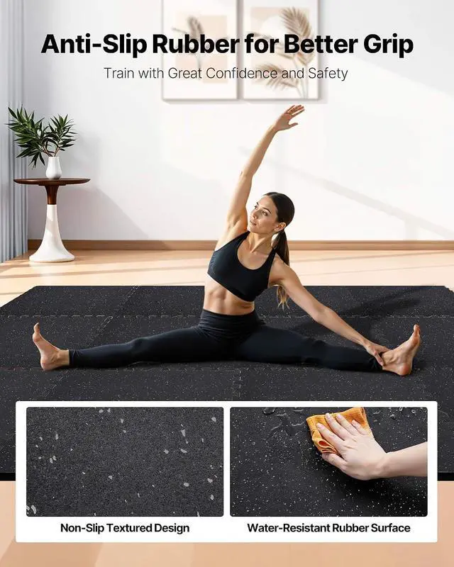 Alt view image 3 of 7 - 0.79Inch 48sq.ft 12 Tiles Gym Flooring for Home Gym, Rubber Top with High Density EVA Foam, 24 x 24In Gym Floor Exercise Equipment Mats, Interlocking Gym Mats, Puzzle Workout Mats, Black & Gray