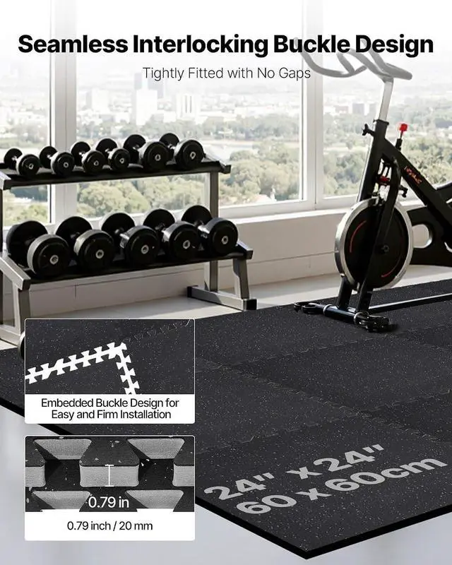 Alt view image 6 of 7 - 0.79Inch 48sq.ft 12 Tiles Gym Flooring for Home Gym, Rubber Top with High Density EVA Foam, 24 x 24In Gym Floor Exercise Equipment Mats, Interlocking Gym Mats, Puzzle Workout Mats, Black & Gray
