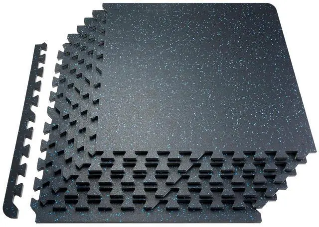Main image of 0.56Inch 48sq.ft 12 Tiles Gym Flooring for Home Gym, Rubber Top with High Density EVA Foam, 25 x 25In Gym Floor Exercise Equipment Mats, Interlocking Gym Mats, Puzzle Workout Mats, Black & Blue