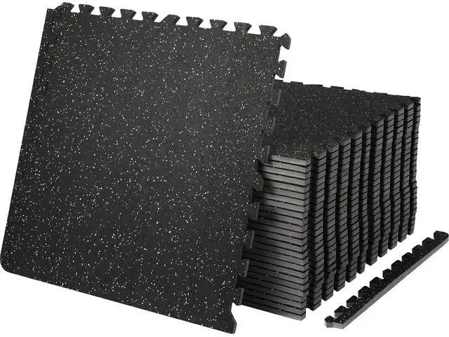 Main image of 0.56Inch 100sq.ft Exercise Equipment Mats, 25 Tiles Upgraded Rubber Top with High Density EVA Foam, Interlocking Gym Flooring for Home Gym, 25 x 25In Gym Mats, Puzzle Workout Mats, Black & Gray