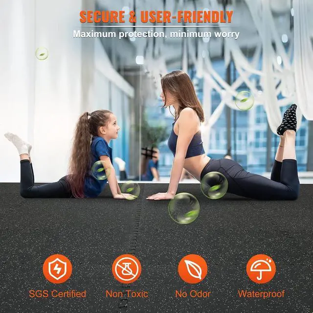 Alt view image 5 of 7 - 0.56Inch 24sq.ft 6 Tiles Gym Flooring for Home Gym, Rubber Top with High Density EVA Foam, 25 x 25In Gym Floor Exercise Equipment Mats, Interlocking Gym Mats, Puzzle Workout Mats, Black & Gray