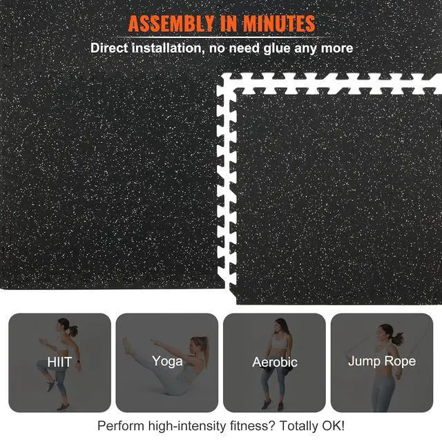 Alt view image 7 of 7 - 0.56Inch 24sq.ft 6 Tiles Gym Flooring for Home Gym, Rubber Top with High Density EVA Foam, 25 x 25In Gym Floor Exercise Equipment Mats, Interlocking Gym Mats, Puzzle Workout Mats, Black & Gray