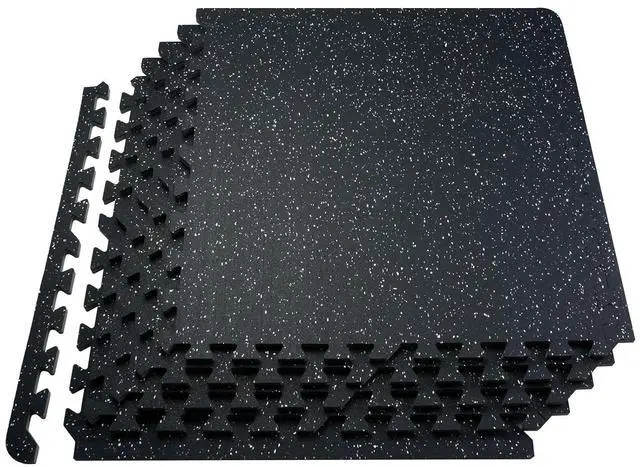 Main image of 0.56Inch 24sq.ft 6 Tiles Gym Flooring for Home Gym, Rubber Top with High Density EVA Foam, 25 x 25In Gym Floor Exercise Equipment Mats, Interlocking Gym Mats, Puzzle Workout Mats, Black & White